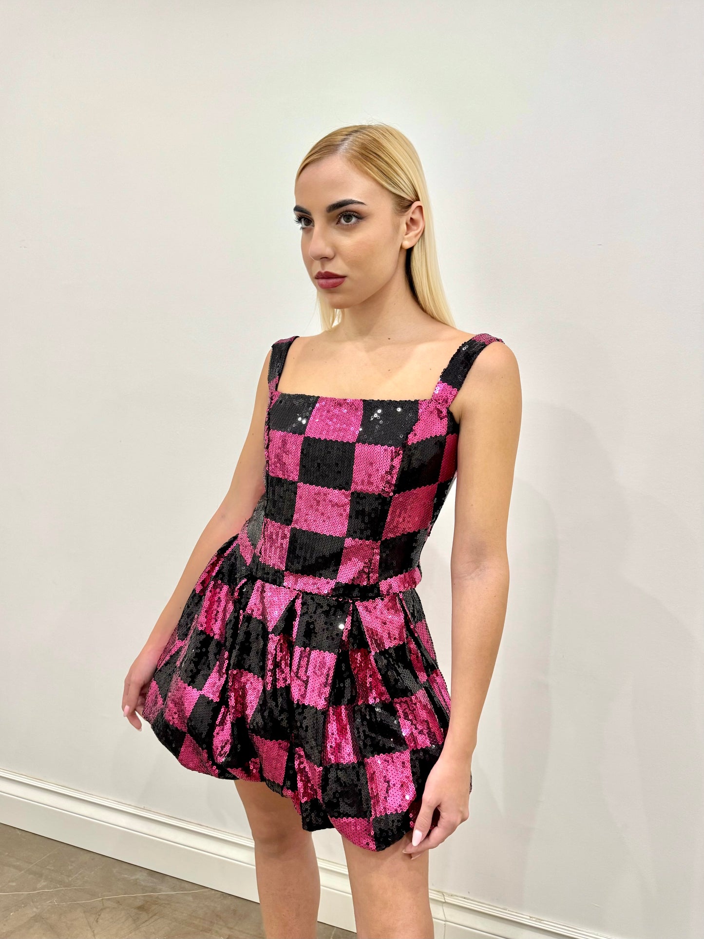 CHECKERED SEQUIN TOP