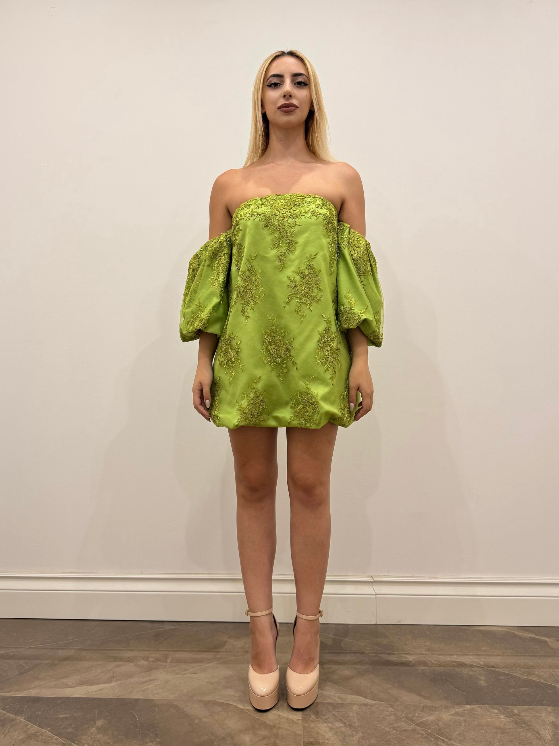 beatrice green dress Buy Monsoon Green Beatrice V-Neck Puff Short Sleeve A Line Midi Dress from Next USA