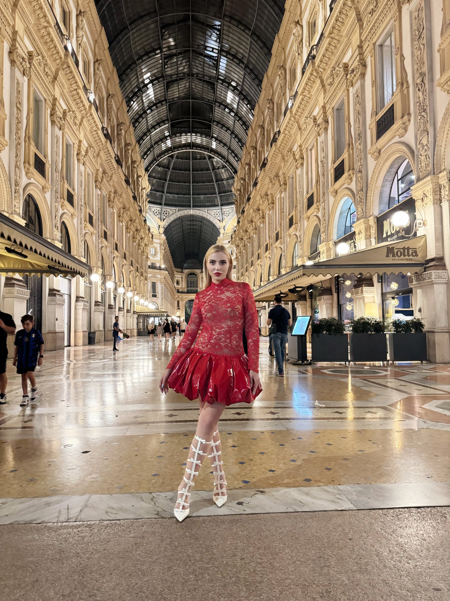 RED LACE VINYL DRESS
